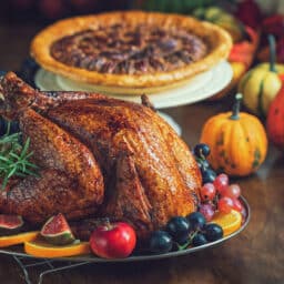 Close up of turkey and pecan pie